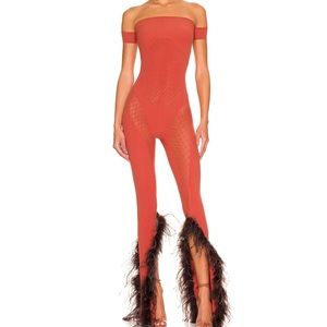 Poster girl feather jumpsuit